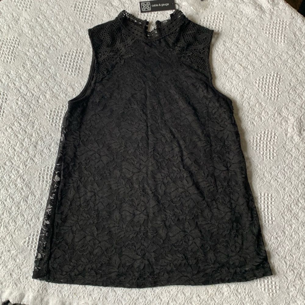 NWT Cable & Gauge Black Lace Sleeveless Tank Top S